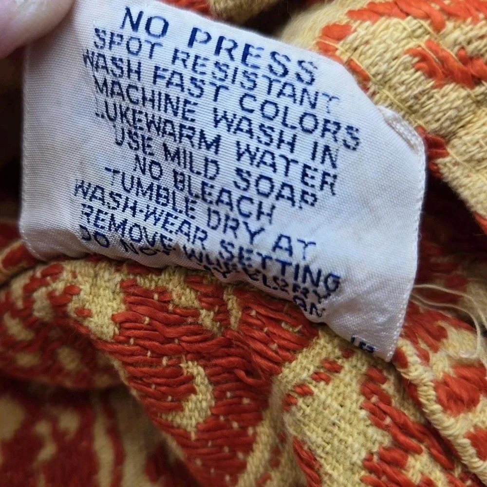 READ VTG‎ BATES Boho Twin Bedspread Fringed  MCM Red Yellow Mustard 70s Groovy